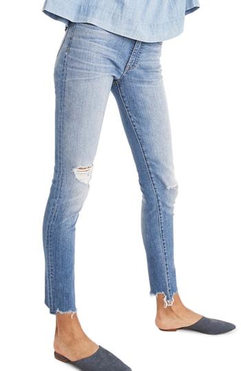 Women's Madewell 9-inch High Waist Torn Knee Skinny Jeans - Blue