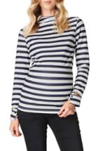 Women's Supermom Stripe Mock Neck Maternity Top - Black
