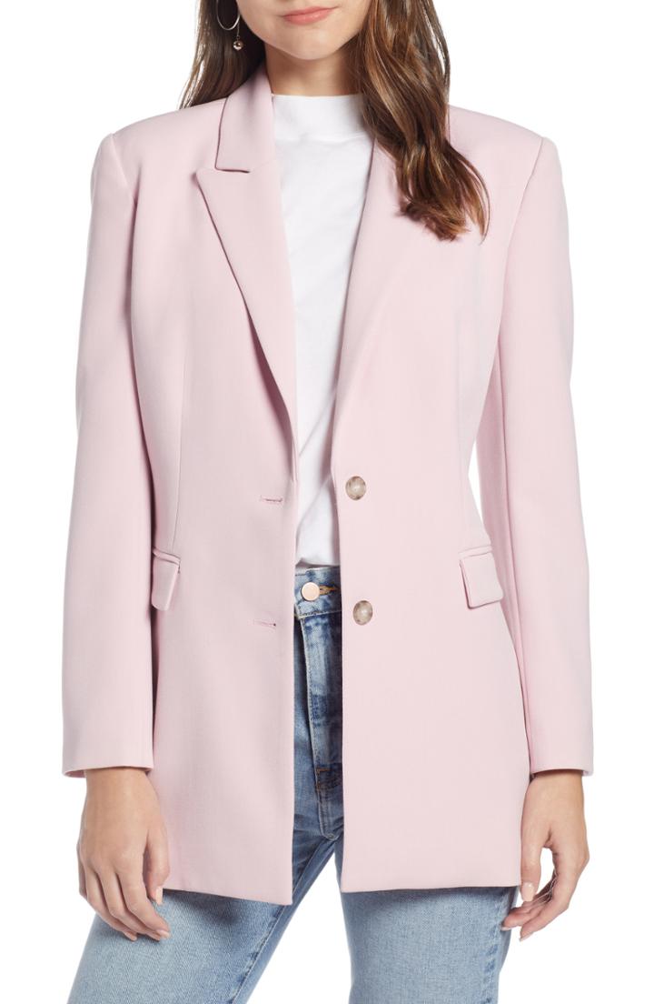 Women's Something Navy Slouchy Narrow Lapel Blazer, Size - Pink