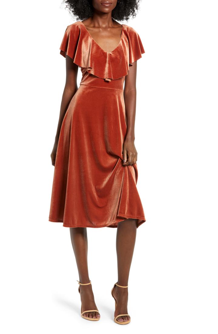 Women's June & Hudson Ruffle Midi Dress - Brown