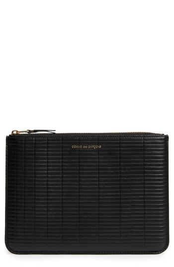 Comme Des Garcons Brick Line Embossed Leather Pouch - Black