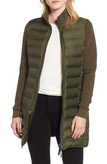 Women's Marc New York Puffer Coat With Puff Knit Sleeves - Green