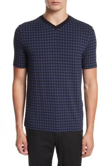 Men's Armani Collezioni High V-neck T-shirt, Size - Blue