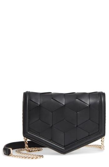 Women's Welden Jaunt Woven Calfskin Leather Wallet On A Chain - Black