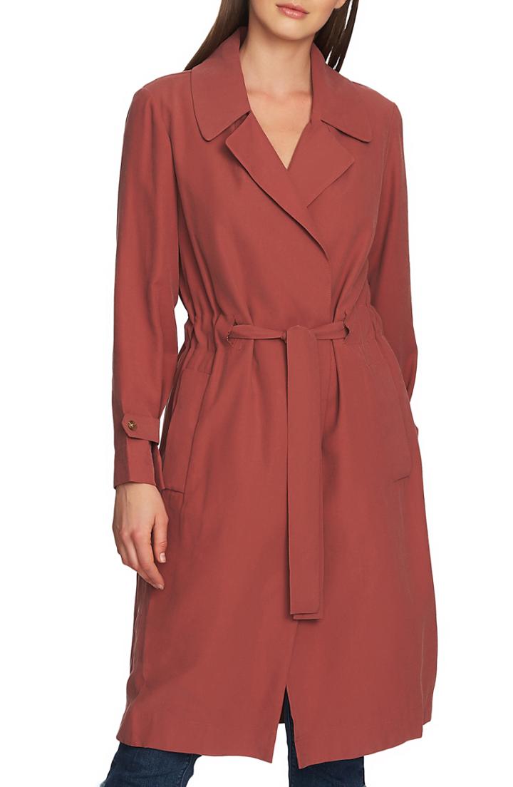Women's 1.state Soft Twill Belted Trench Coat - Red