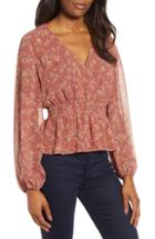 Women's 1.state Smocked Waist Heritage Blouse - Red
