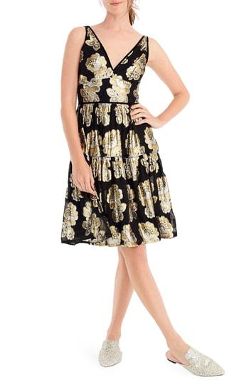 Women's J.crew Metallic Silk Foulard V-neck Dress - Black