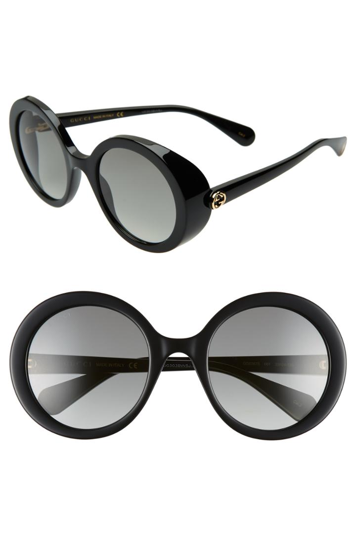 Women's Gucci 53mm Round Sunglasses - Black/ Grey Gradient