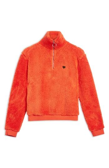 Women's Topshop Borg Heart Quarter Zip Pullover Us (fits Like 2-4) - Red