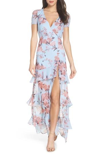 Women's Fame And Partners The Pearl Tiered Ruffle Georgette Gown - Blue