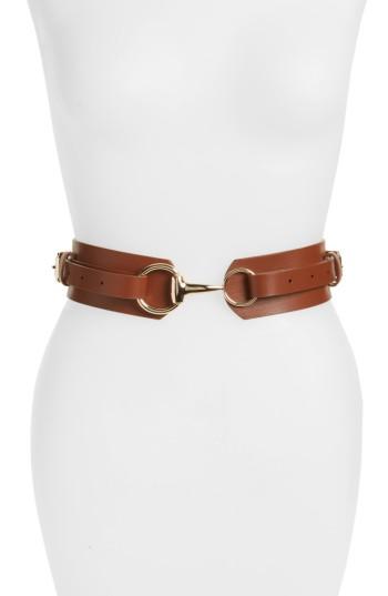 Women's Accessory Collective Faux Leather Equestrian Belt - Cognac/ Gold