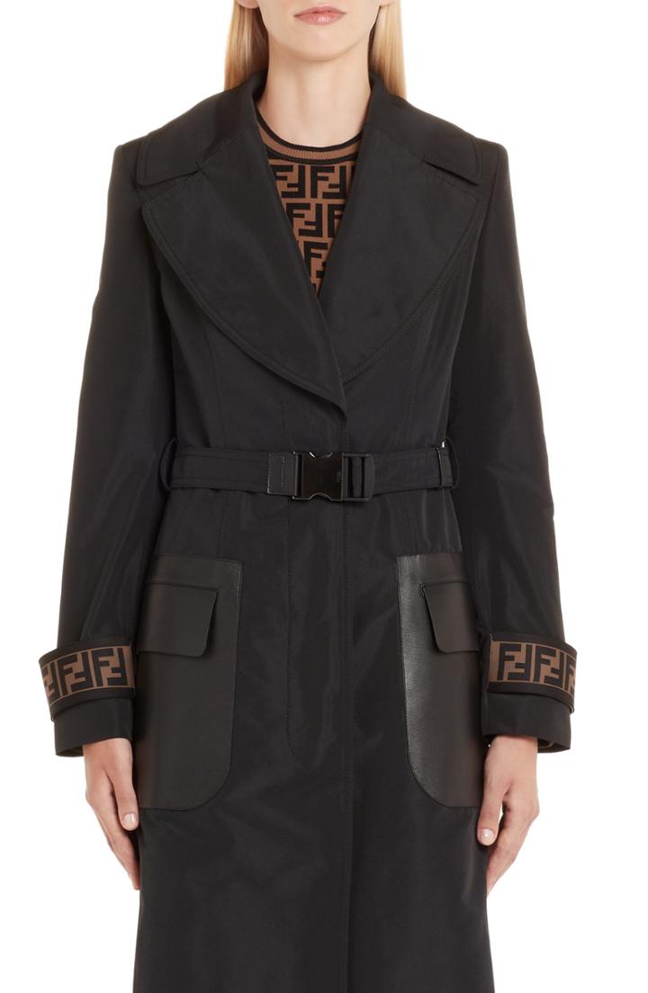 Women's Fendi Leather Pocket Trench Coat