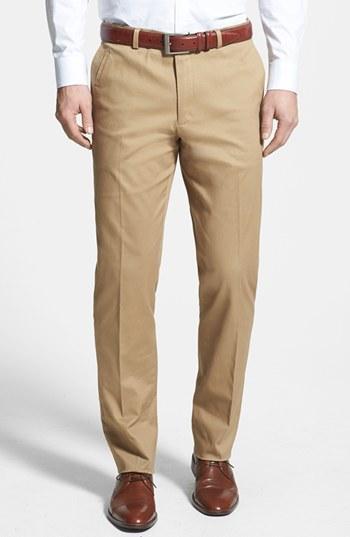 Wallin & Bros. 'bedford' Flat Front Stretch Cotton Trousers Tan