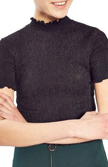 Women's Topshop Textured Ruffle Edge Tee Us (fits Like 0) - Black