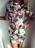 Oasap Floral Half Sleeve Bodycon Mini Dress