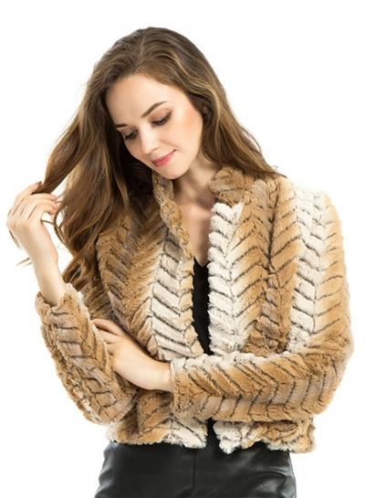 Oasap Long Sleeve Color Splicing Faux Fur Coat