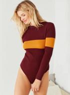 Oasap Mock Neck Long Sleeve Color Block Knit Bodysuit
