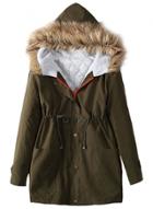 Oasap Thicken Furry Collar Solid Color Cotton Padded Coat