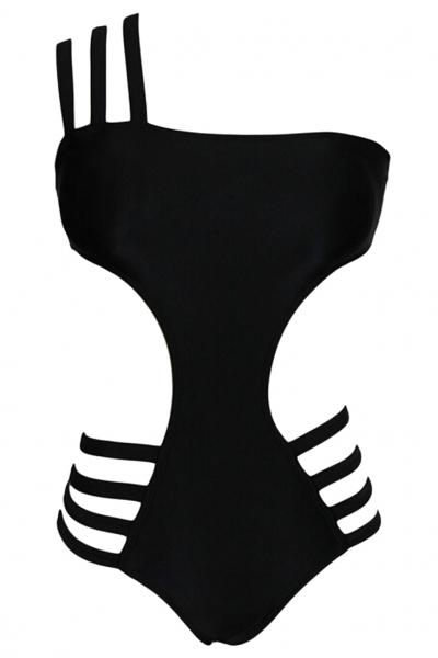 Oasap Sexy Beach Time One-shoulder Hollow-out Black Monokini