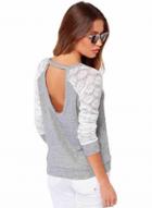 Oasap Long Sleeve Lace Panel Backless Pullover Sweatshirt