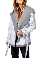 Oasap Women's Fashion Shearling Collar Oblique Zip Jacket