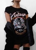 Oasap Summer Graffiti Eagle Printed Short Sleeve Round Neck Tee Shirt