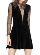 Oasap Round Neck Long Sleeve Lace Splicing See Through Dress