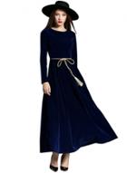 Oasap Velvet Solid Maxi Pleated Long Sleeve Prom Dress With 2 Belts