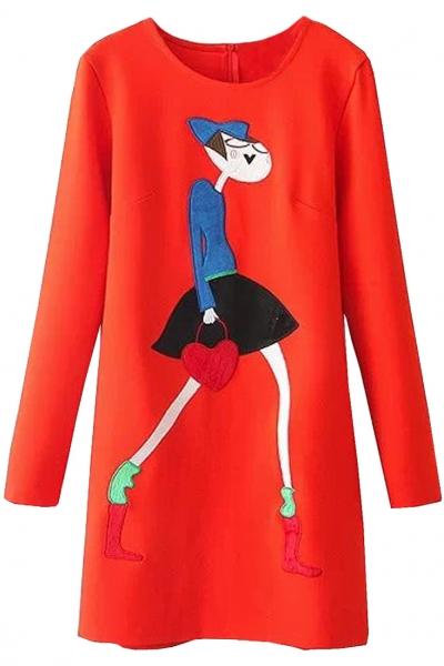 Oasap Orange Red Embroidery Fashion Lady Mini Dress