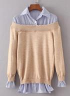 Oasap Fashion Fake 2 Piece Striped Pullover Sweater