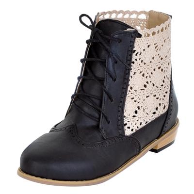 Oasap Lace Panel Hollow Out Low Heels Boots