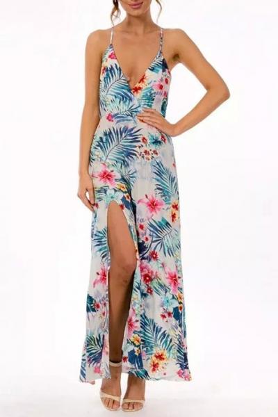 Oasap Awesome Backless Floral Midi Slip Dress