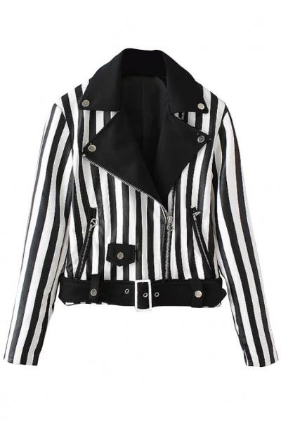 Oasap Stylish Stripe Printed Oversized Lapel Jacket