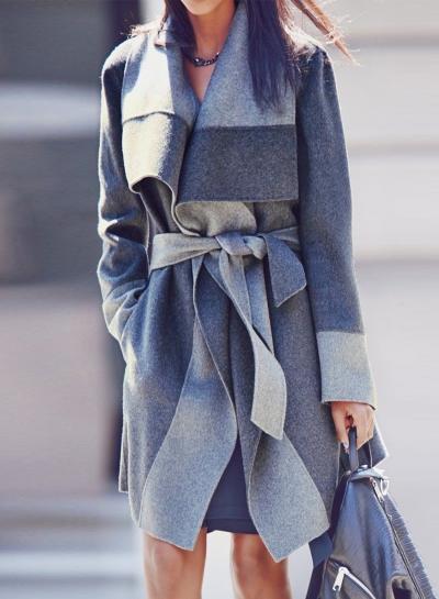 Oasap Fashion Long Sleeve Color Block Coat With Belt