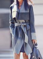 Oasap Fashion Long Sleeve Color Block Coat With Belt