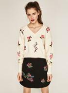 Oasap Black Floral Embroidery Slim Skirt