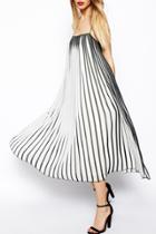 Oasap Women's Fashion Spaghetti Strap Vertical Stripe Pleated Dress