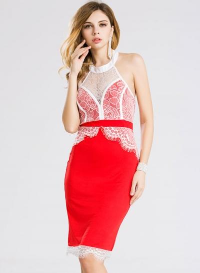 Oasap Halter Lace Panel Body-con Club Dress
