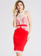 Oasap Halter Lace Panel Body-con Club Dress