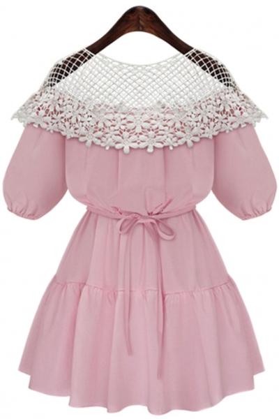 Oasap Sweet A-line Puff Sleeve Skater Dress