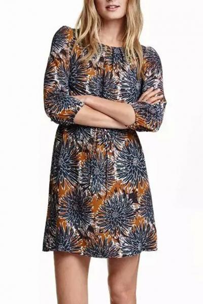 Oasap Modern Floral Print Three Quarter Sleeve Shift Dress