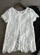 Oasap Solid Short Sleeve Hollow Out Lace Blouse
