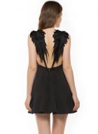 Oasap V Neck Angel Wing Backless Mini Dress