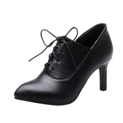 Oasap Solid Color High Heels Pointed Toe Lace Up Shoes