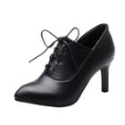 Oasap Solid Color High Heels Pointed Toe Lace Up Shoes