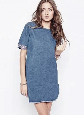 Oasap Fashion Short Sleeve Denim Mini Dress