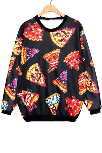 Oasap Cartoon Pizza Fleece Sweatshirt
