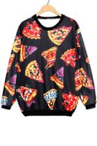 Oasap Cartoon Pizza Fleece Sweatshirt