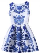 Oasap Women's Vintage Porcelain Jacquard Sleeveless A-line Dress