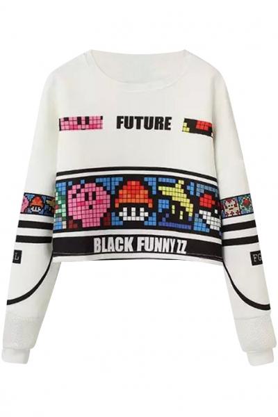 Oasap Black Funny Print Pullover Crop Top